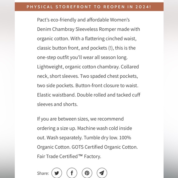 NWT Pact Chambray Sleeveless Romper - Picture 6 of 6
